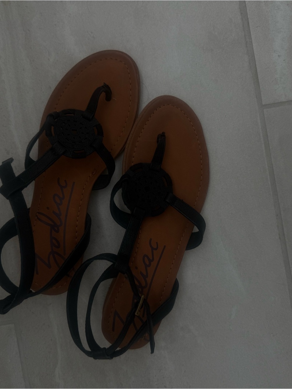 Zodiac Black Strappy Sandals with Brown Footbed